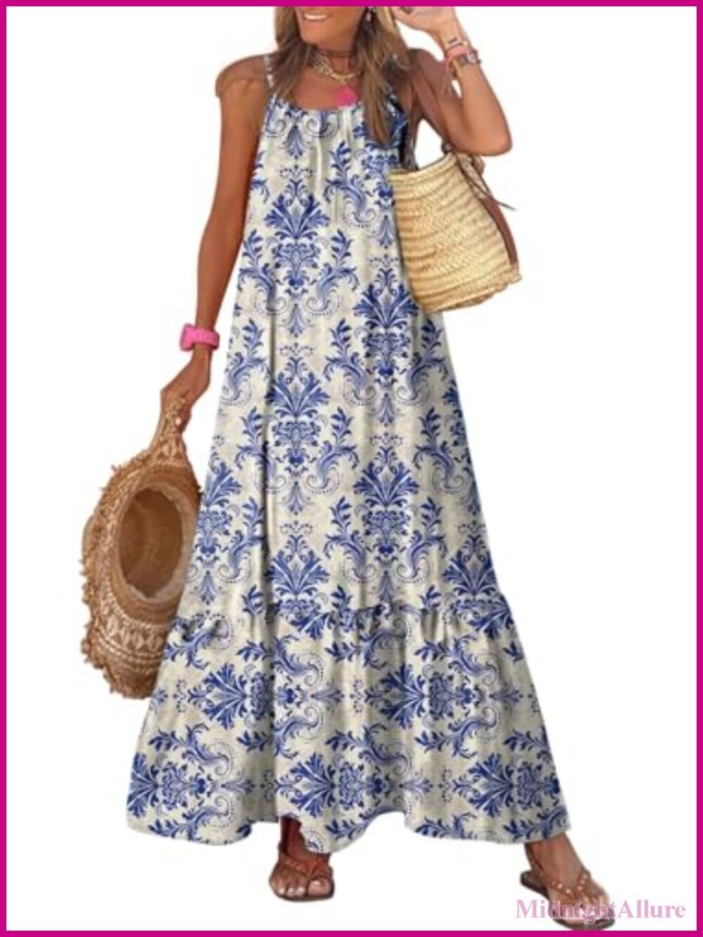 Dokotoo Women Summer Maxi Dress Ruffle Flowy Boho Scoop Neck Sleeveless